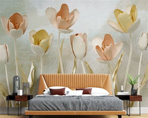 3D Golden Colourful Tulip Flowers for Living Room Walls – Home Decoram