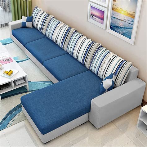 CASASTYLE Adona 5 Seater RHS L Shape Fabric Sofa Set (Blue-Grey ...