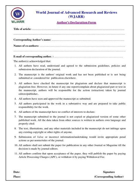 Image result for Author Declaration Example