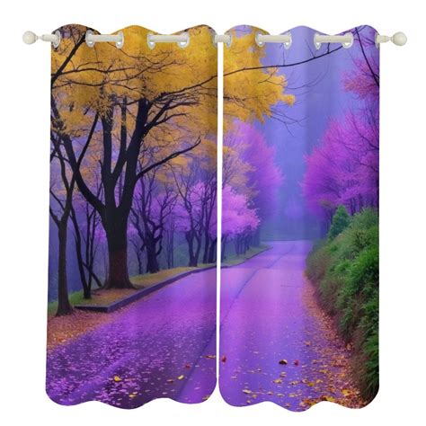 Autumn Road in Purple Haze 2 Panels Curtains for Bedroom Living Room ...
