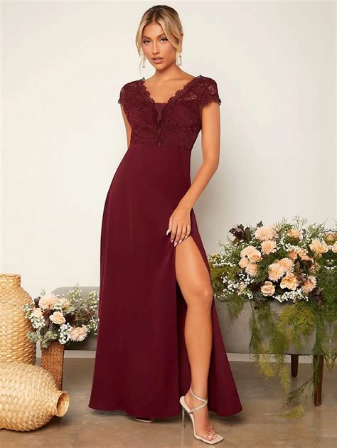 SHEIN Belle Lace Panel Split Thigh Bridesmaid Dress | SHEIN USA