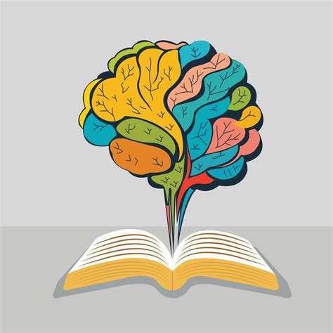 Vector Illustration of Open Book With Growing Brain On Gray Background ...
