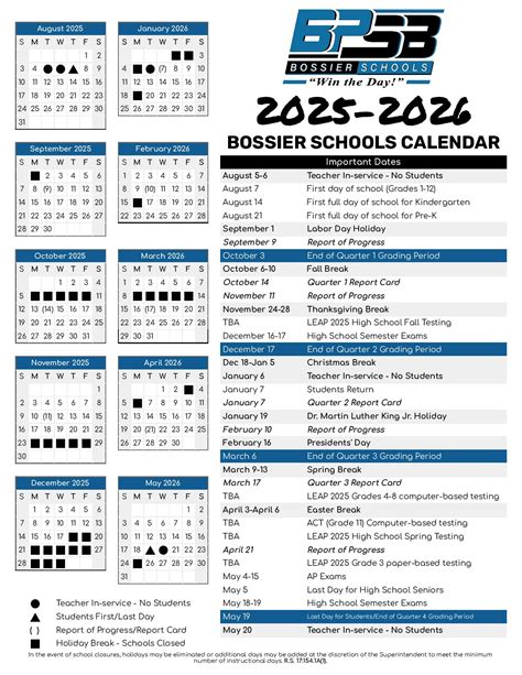 Bossier Parish Schools Calendar 2025-2026 | Holidays
