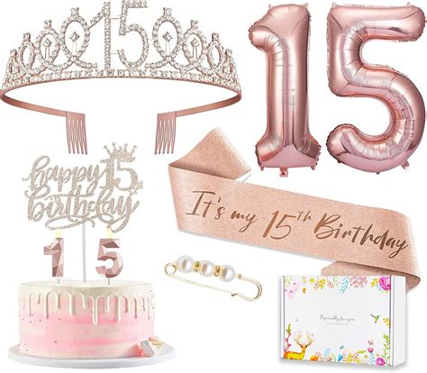 8pcs 15th Birthday Decorations for Girls, Including 15 Birthday Cake ...