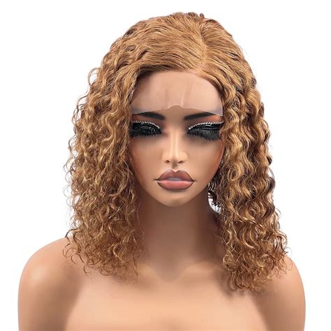 Amazon.com : Pazat Blonde Lace Front Wig Human Hair Short Deep Wave 30 ...