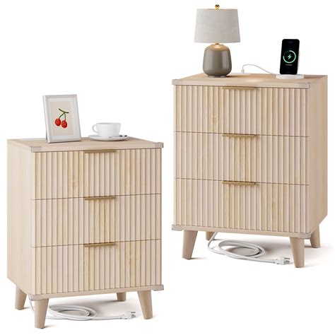 GIKPAL Fluted 3 Drawer Dresser Set of 2, Small Dresser & End Table wit ...