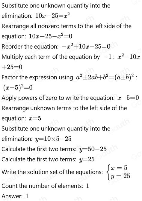 Solved: The graphs of the two equations y=10x-25 and y=x^2 intersect in ...