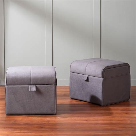 Buy Grey Ottoman Set Of 2 Online | Grey Storage Ottoman at Best Price ...