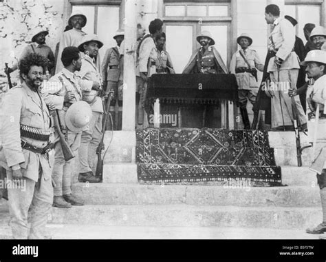 Ethiopian Emperor Haile Selassie making a speech to the Patriot Forces ...