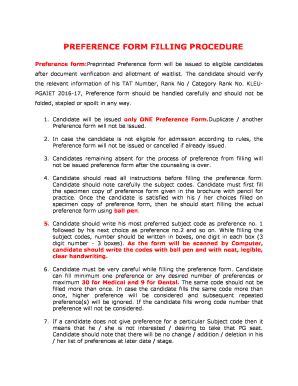 Fillable Online PREFERENCE FORM FILLING PROCEDURE Fax Email Print ...