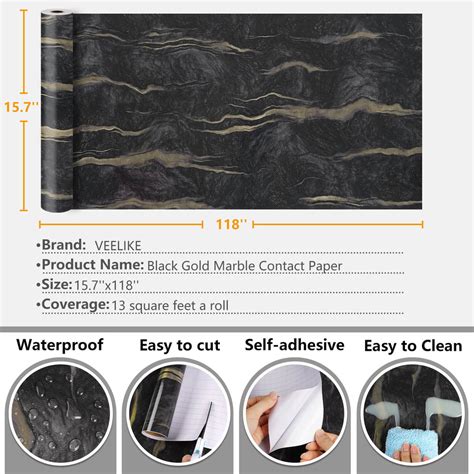 VEELIKE Black Gold Marble Contact Paper – Veelike