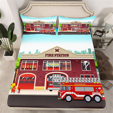 Boys Fire Truck Bed Set Red Fire Fighting Car Bed Sheets, Fire Engine ...
