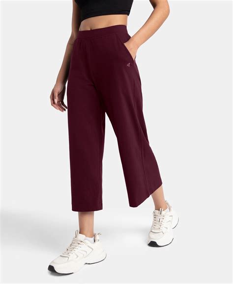 Buy Super Combed Cotton Elastane Stretch Relaxed Fit Culottes - Wine ...