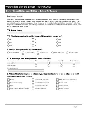 Fillable Online walkitbikeitct Survey About Walking and Biking to ...