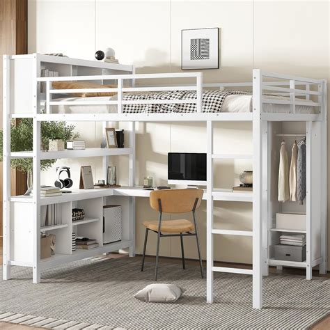 Amazon.com: Queen Loft Bed with Wardrobe and Storage Cubes, Queen Size ...