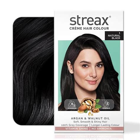 Streax Crème Permanent - 1 Natural Black Hair Colour- 140 Ml, 100% Grey ...