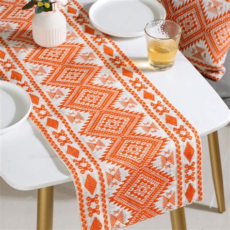 Festive Jacquard Cushion Cover And Runner Orange Set Of 3 Online ...