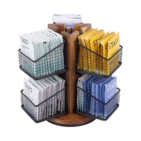 HTB Carousel Tea Bag Organizer for Counter, 2 Tier Tea Bag Holder with ...