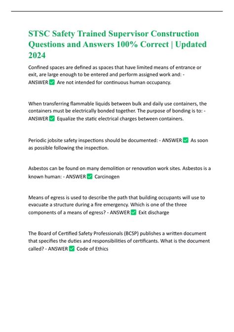 STSC Safety Trained Supervisor Construction Questions and Answers 100% ...