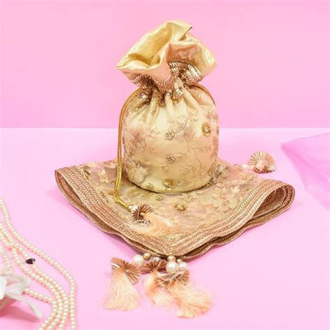 Buy Blissful Beige Potli & Thali Cover Set Online in India - Mypoojabox.in