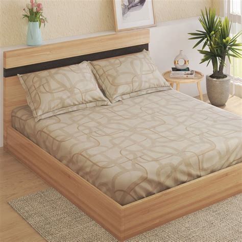 Buy Natural Tranquil Fedo Cotton 172TC Printed 3Pcs Super King Bedsheet ...