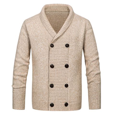 RYRJJ Mens Shawl Collar Cardigan Sweater Knit Button Chunky Long Sleeve ...