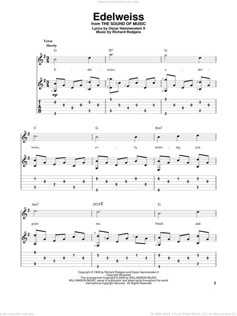 Hammerstein - Edelweiss, (intermediate) sheet music for guitar solo