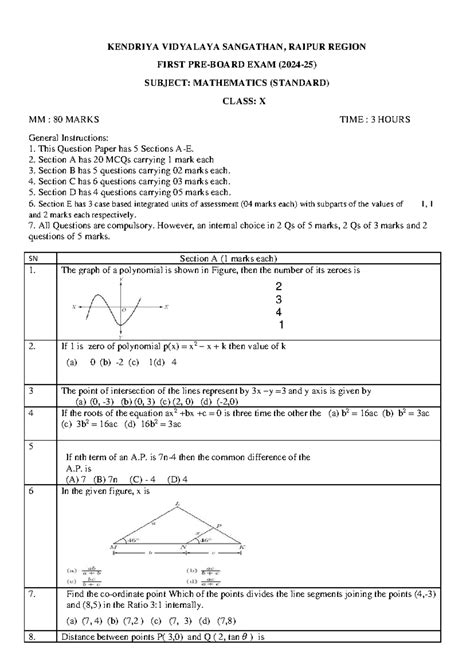 QP Maths Std X I PB - Pre Board Model Question Paper - Studocu