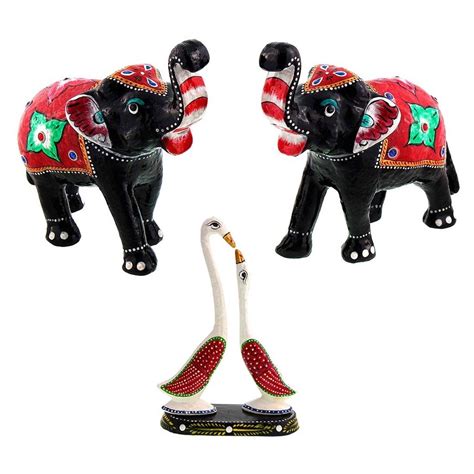 Buy Pioneerpragati Paper Mache Pair of Swan Showpiece & Elephant Pair ...