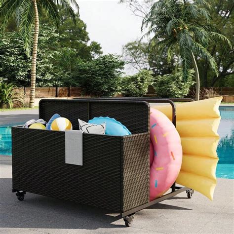 Huisuilinss Huisuilinss Rattan Pool Caddy With Wheels,Outdoor Wicker ...