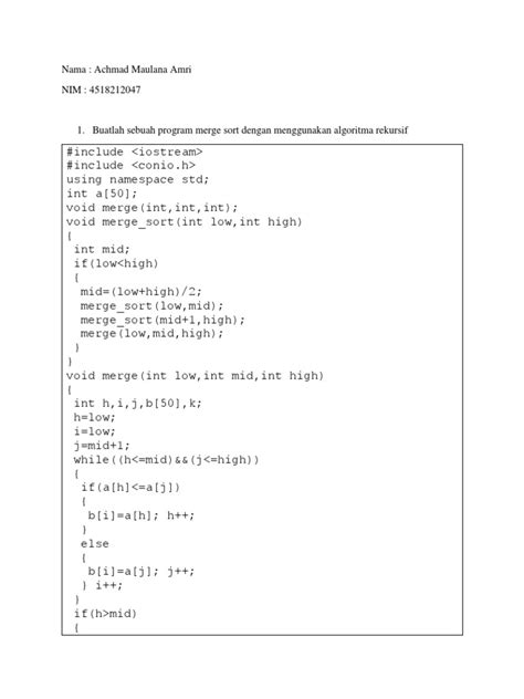 Image result for Contoh Algorithm Merge Sort