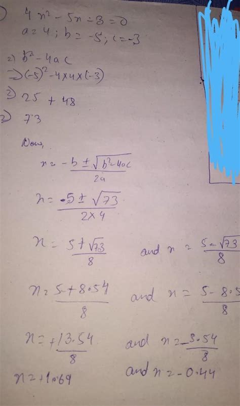 Solve the following equations by using quadratic formula and give your ...