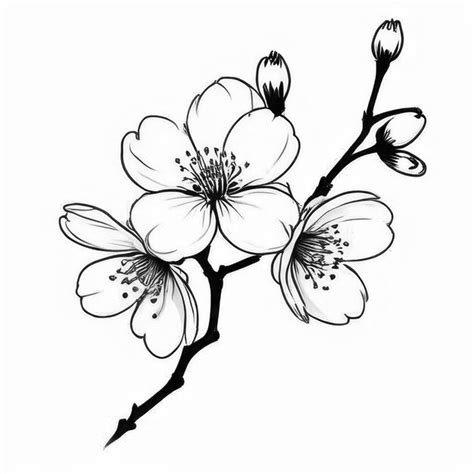 Cherry blossom flower outline black and white cute coloring book ...