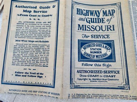 Missouri Highway Map and Guide ca. 1920s stations food lodging gas ...