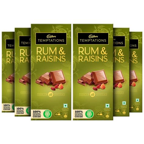 Cadbury Temptations Rum & Raisins Premium Chocolate Bar, 72 g (Pack of ...