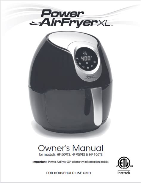 Power Air Fryer XL User Manual - Manuals Books