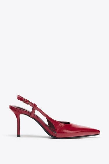 FAUX PATENT SLINGBACK HEELS - Red | ZARA India