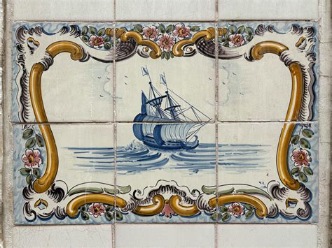 Traditional Portuguese Azulejo Tile with Ship Design · Free Stock Photo