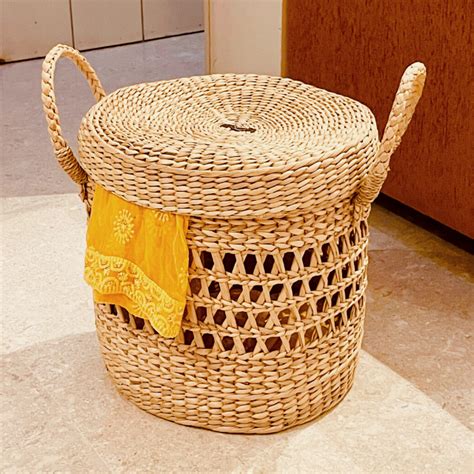 Buy Handwoven Laundry Basket Bag With Lid | Hampers - Saanjh – Saanjh India