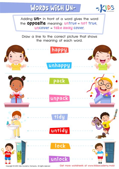 Words with Un- Worksheet: Free Printable PDF for Children