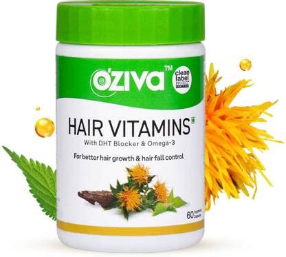 OZiva Hair Vitamins (DHT Blocker & Omega 3), Vegetarian Tablets for ...