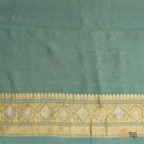 Grey Pure Georgette Banarasi Handloom Jangla Saree - Tilfi