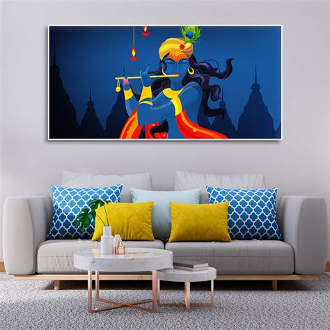 Beautiful Abstract Art of Lord Krishna Flute Canvas Wall Painting ...