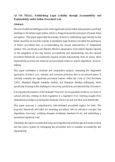 AI ON TRIAL: Legal Liability & Accountability in Indian Law - Studocu