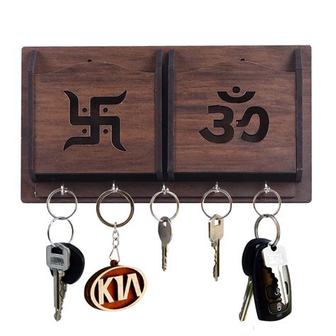 nexat Wooden Swastik-Om Art Key with Mobile Holder|Wall-Mounted Key ...