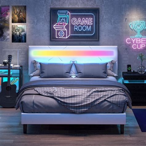 LIKIMIO Full Bed Frame with LED Lights(Smart APP Control), Upholstered ...
