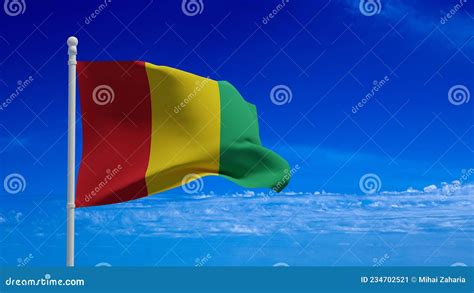 Guinea Aka Guinea-Conakry Flag, Waving in the Wind - 3d Rendering Stock ...