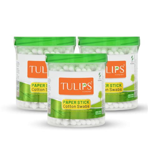 TULIPS Cotton Ear BudsSwabs pack of 3 with White PAPER Sticks 100200 ...