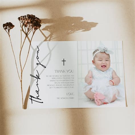 Minimalist Baptism Thank You Card Template, Modern Thank You Card ...