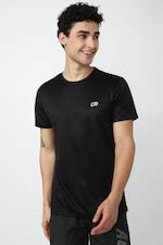 Peter England Casuals Round Neck T-Shirts, Men Black Solid Crew Neck ...